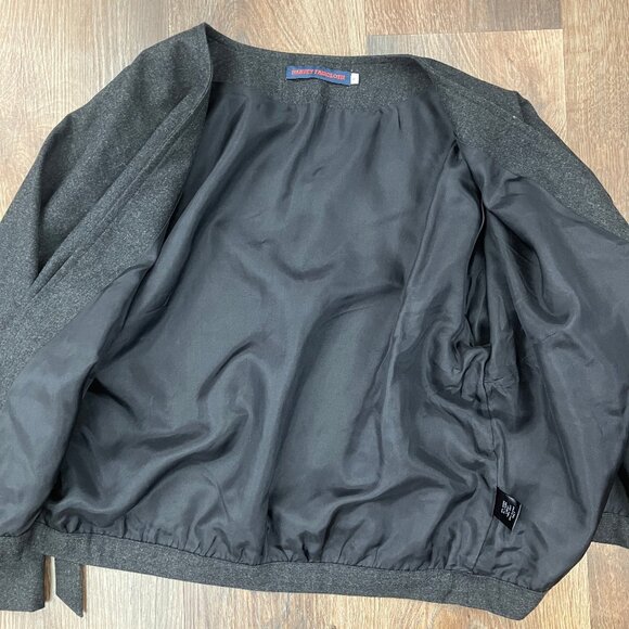 Harvey Faircloth Gray Wool Wrap Blouse Tie Cropped Jacket Top 8 Medium Work - Picture 9 of 10